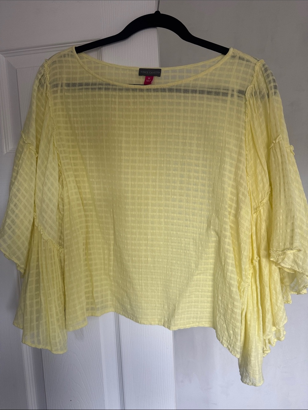 Vince Camuto Lemon Yellow Tiered Bell-Sleeve Tunic Top